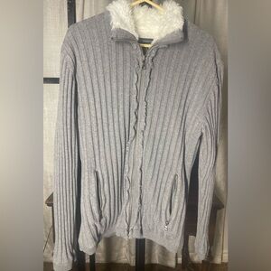 INC International Concepts Heather Gray Sweater with Faux Fur Lining